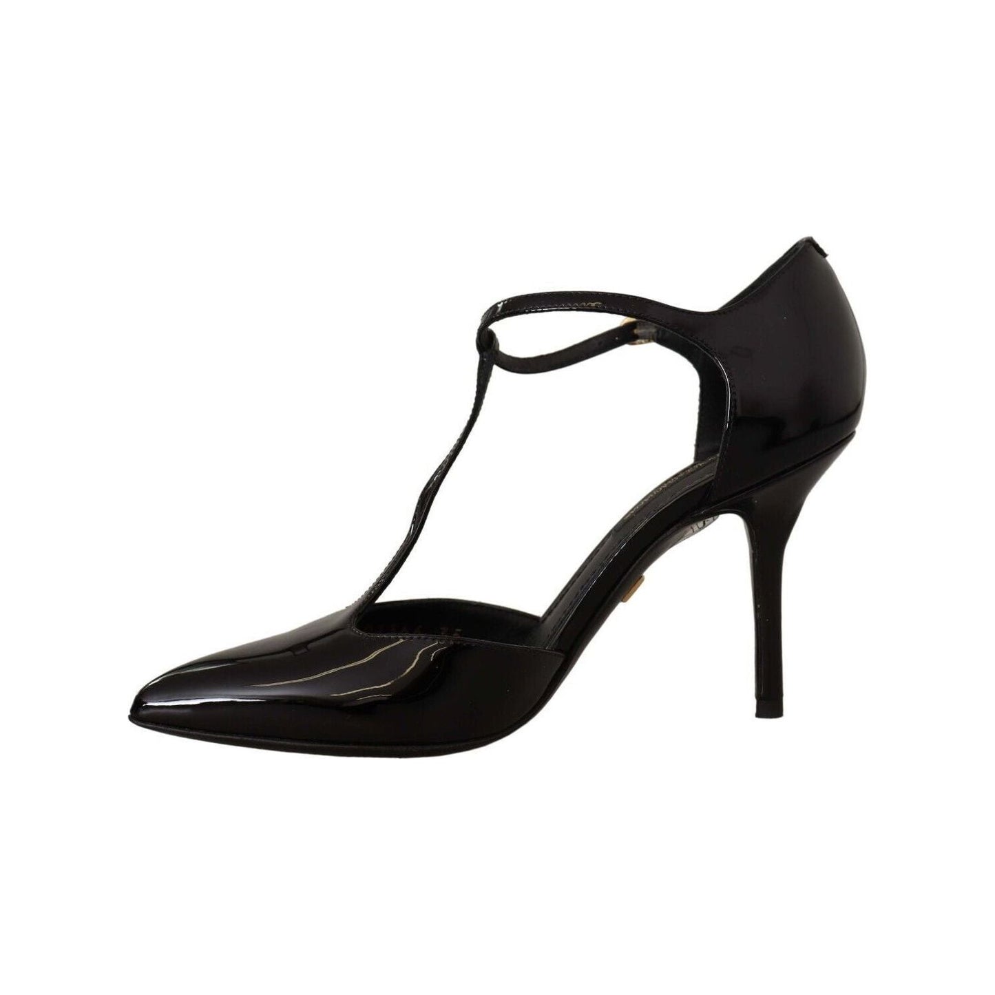 Dolce & Gabbana Elegant Black Leather T-Strap Heels Sandals black-patent-leather-t-strap-heels-sandals-shoes