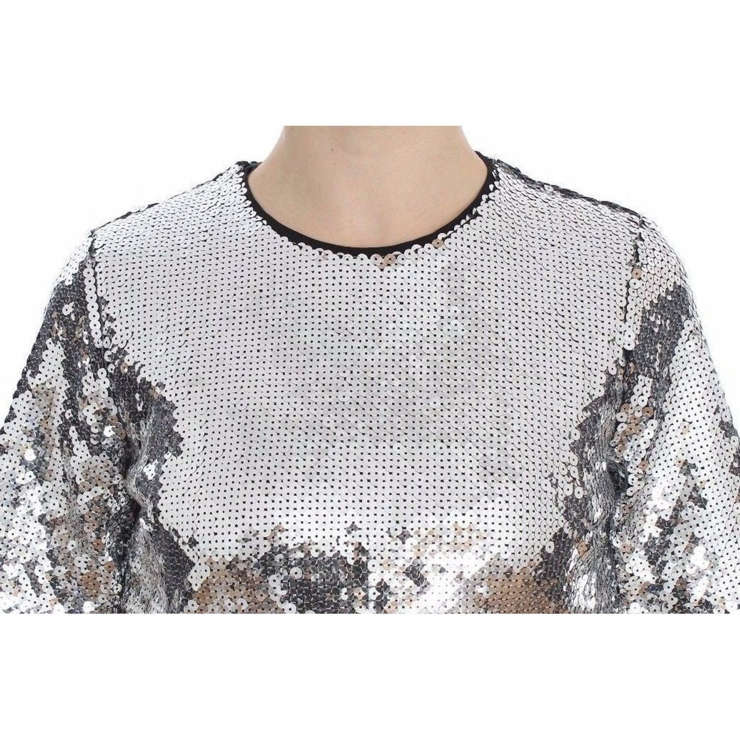 Dolce & Gabbana Sequined Elegance Blouse silver-sequined-crewneck-blouse-t-shirt-top-1