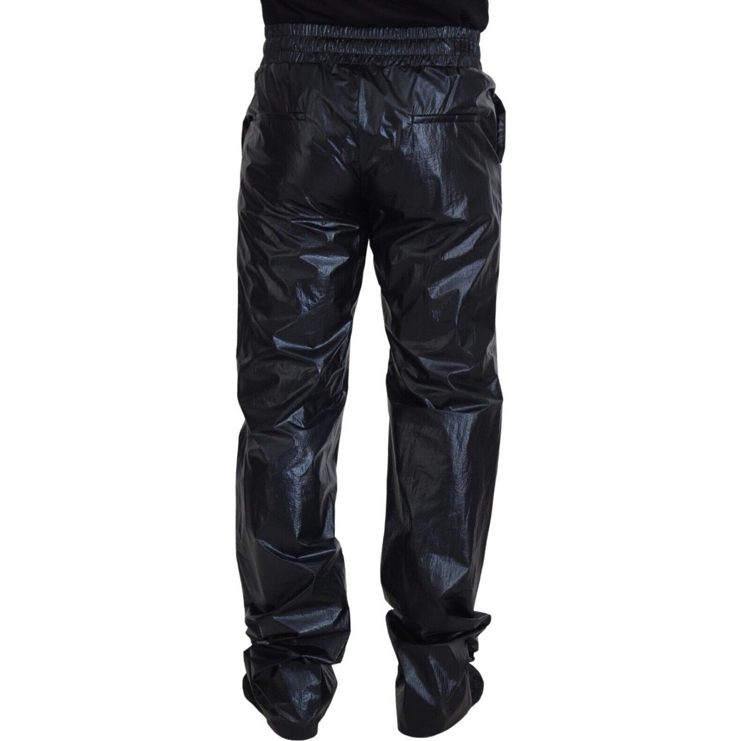 Dolce & Gabbana Elegant Black Designer Pants black-shining-drawstring-trouser-nylon-pants
