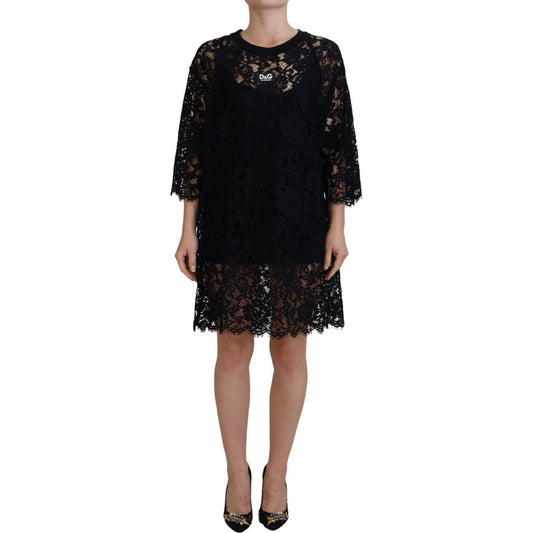 Dolce & Gabbana Elegant Black Floral Lace Shift Dress black-floral-lace-cotton-shift-mini-dress