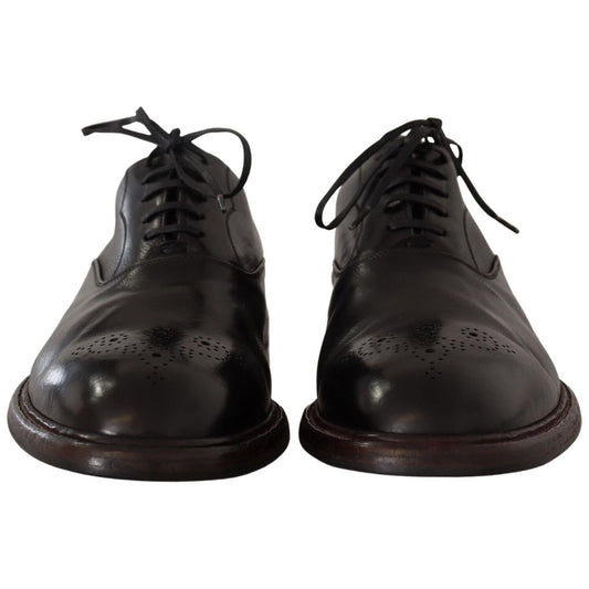 Dolce & Gabbana Elegant Black Leather Derby Formal Shoes black-leather-mens-lace-up-derby-shoes