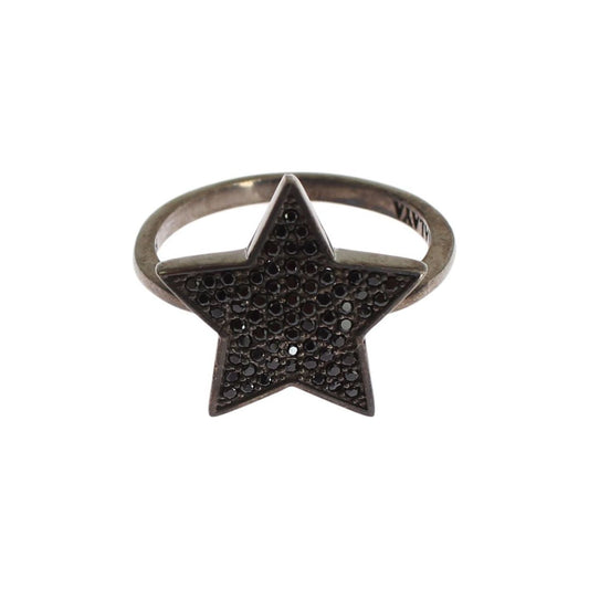 Nialaya Exquisite Sterling Silver CZ Crystal Ring Ring black-cz-star-925-silver-womens-ring