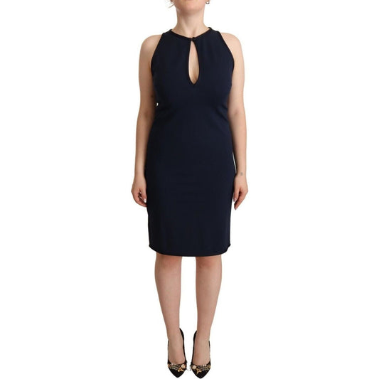 John Galliano Sleeveless Navy Knee-Length Sheath Dress WOMAN DRESSES navy-blue-sleeveless-sheath-knee-length-dress