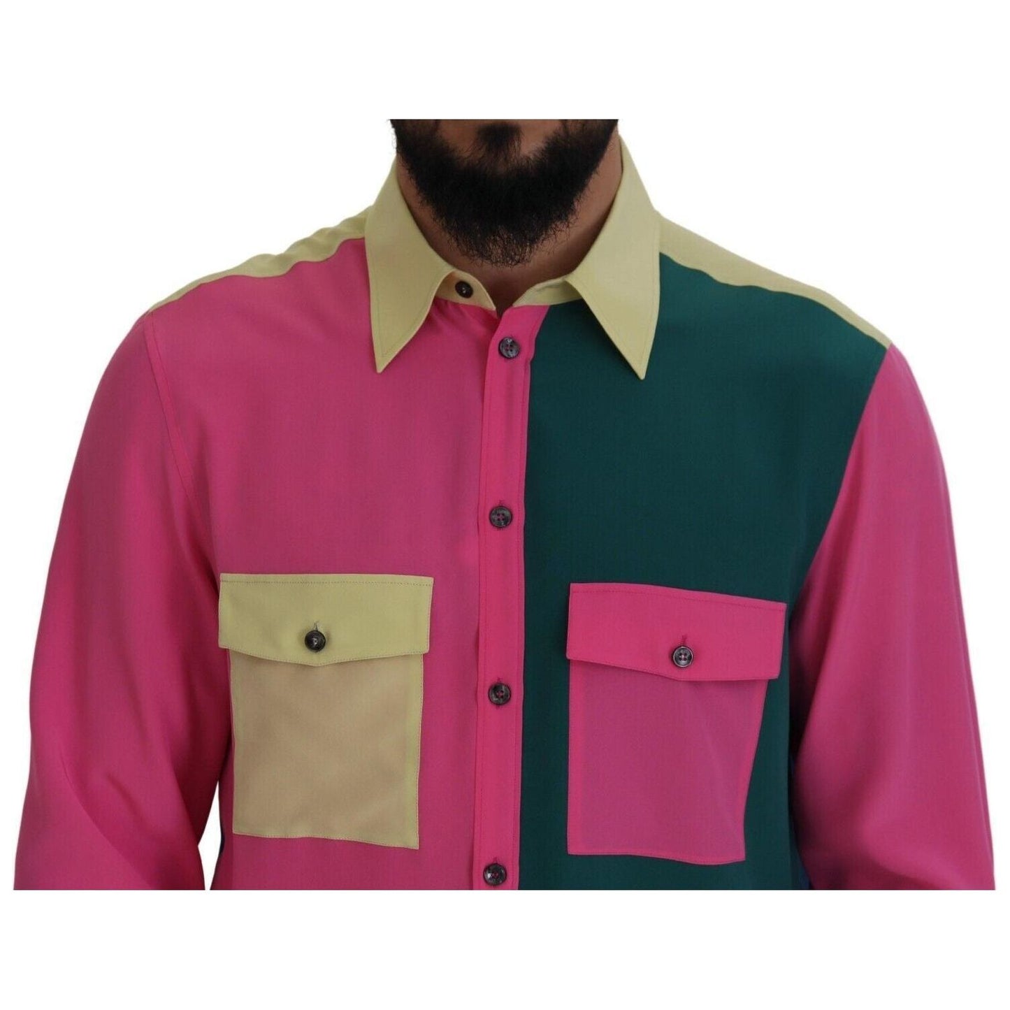 Dolce & Gabbana Elegant Multicolor Silk Button-Down Shirt multicolor-patchwork-silk-button-down-shirt