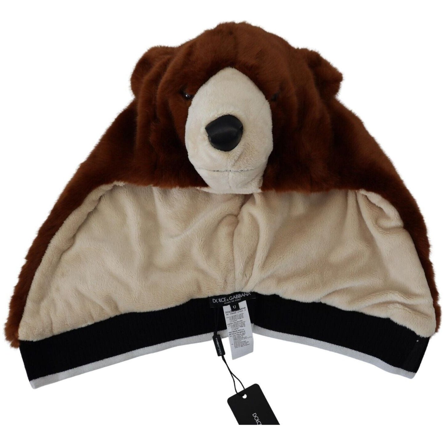 Dolce & Gabbana Elegant Whole Head Hat in Refined Brown Hue brown-bear-fur-whole-head-cap-one-size-polyester-hat