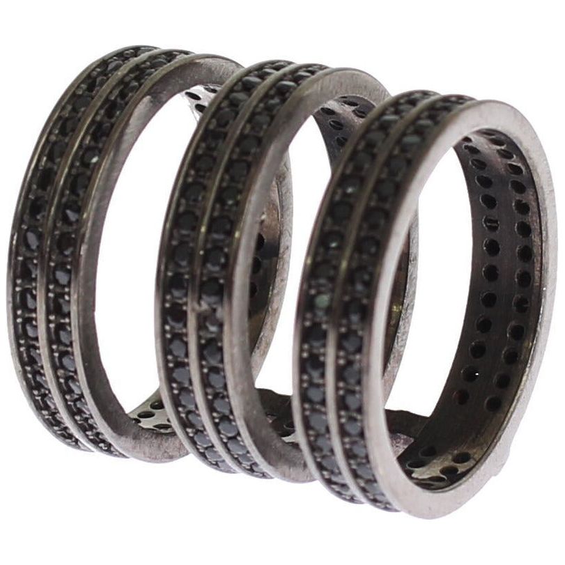 Nialaya Chic Black Crystal Sterling Silver Ring Ring black-cz-rhodium-925-silver-ring