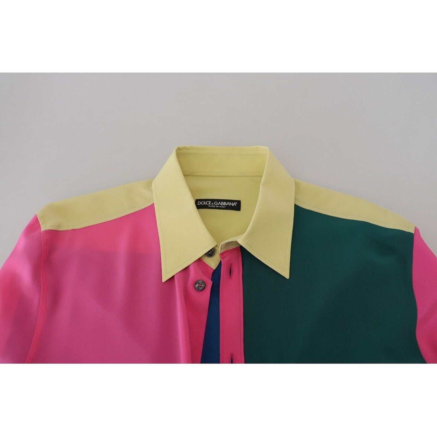 Dolce & Gabbana Elegant Multicolor Silk Button-Down Shirt multicolor-patchwork-silk-button-down-shirt