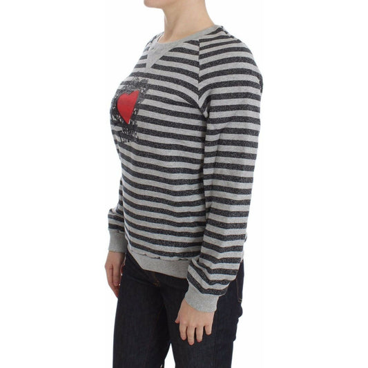 Exte Chic Gray Striped Crew-Neck Sweater gray-striped-cotton-crewneck-sweater