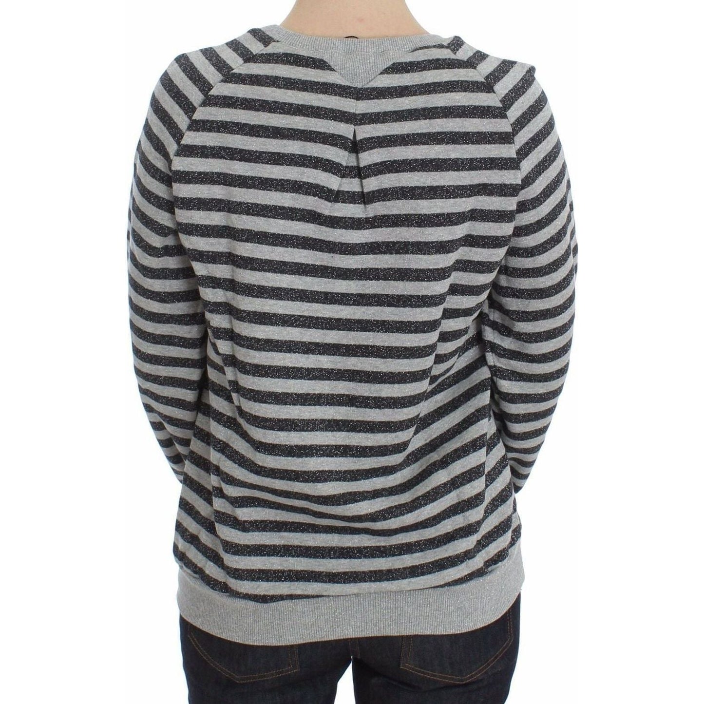 Exte Chic Gray Striped Crew-Neck Sweater gray-striped-cotton-crewneck-sweater