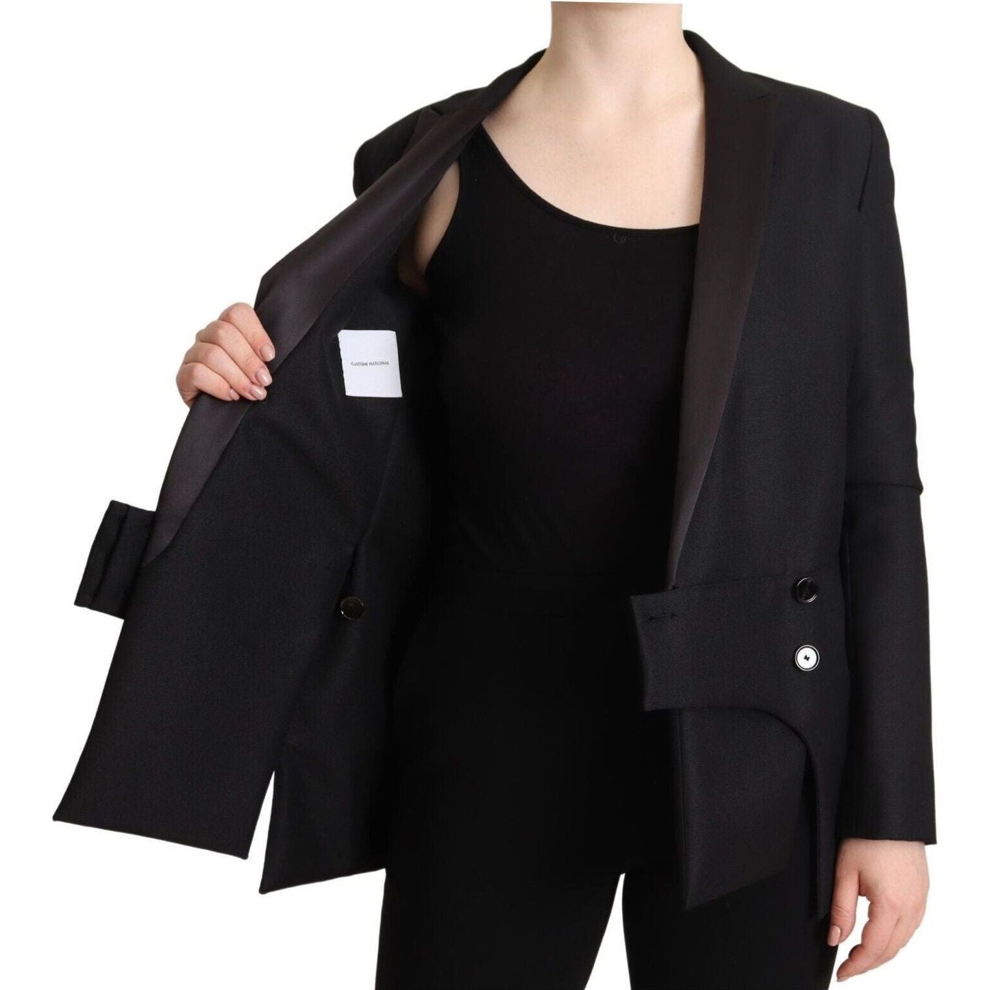 Costume National Elegant Black Double-Breasted Blazer black-long-sleeves-double-breasted-jacket