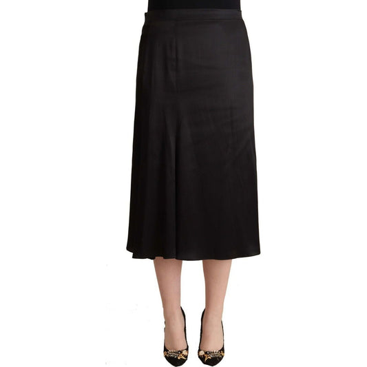 Blumarine Elegant High Waist Midi Black Skirt black-acetate-high-waist-a-line-midi-skirt