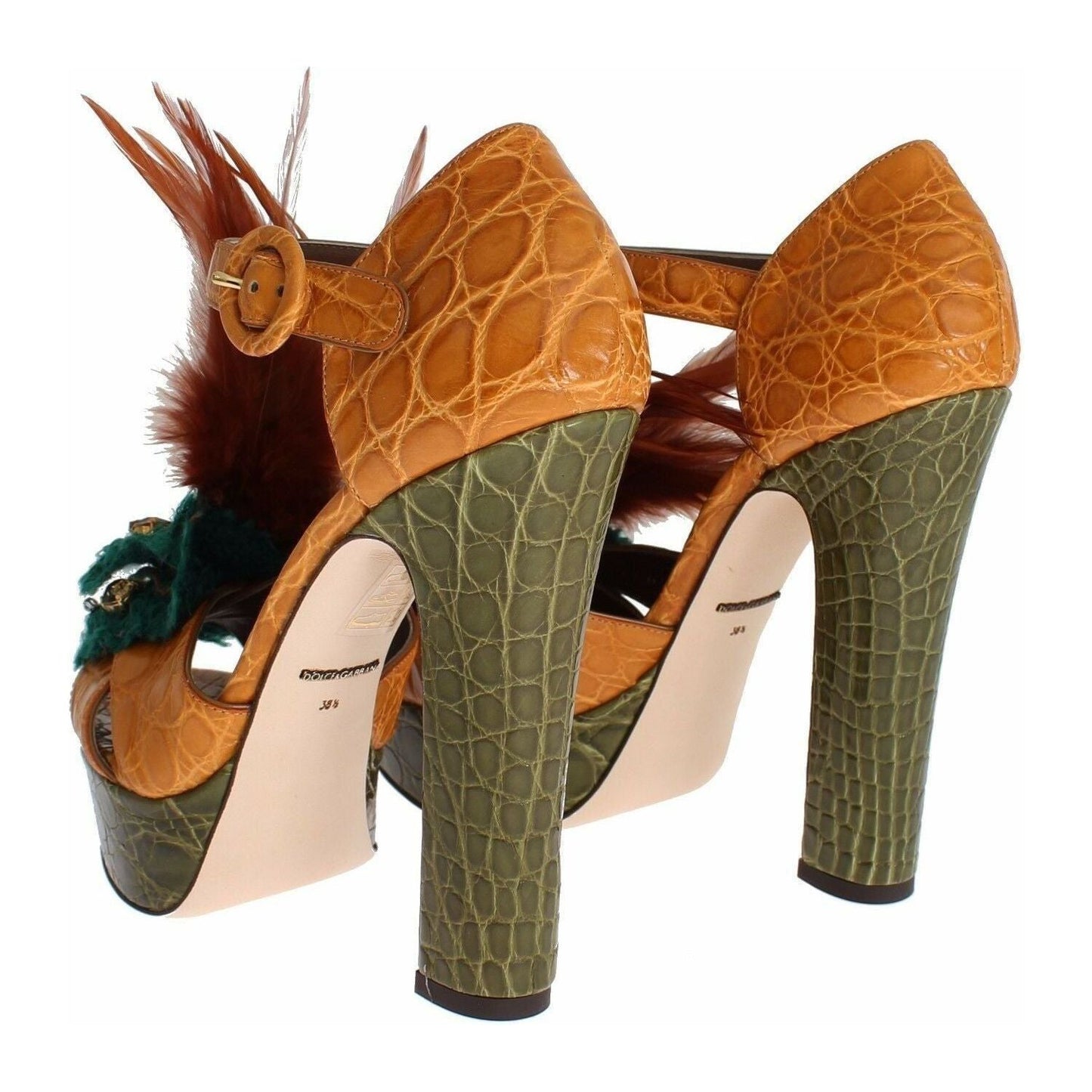 Dolce & Gabbana Multicolor Crystal Ankle Strap Platform Sandals orange-leather-crystal-platform-sandal-shoes