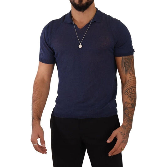 Daniele Alessandrini Navy Linen Blend Collared T-Shirt navy-blue-linen-collared-t-shirt s-l1600-9-1-55f19cd4-9b1.jpg