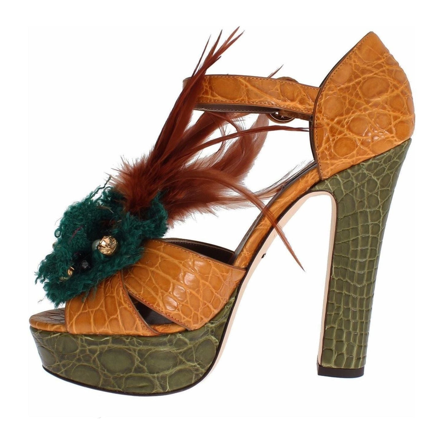 Dolce & Gabbana Multicolor Crystal Ankle Strap Platform Sandals orange-leather-crystal-platform-sandal-shoes
