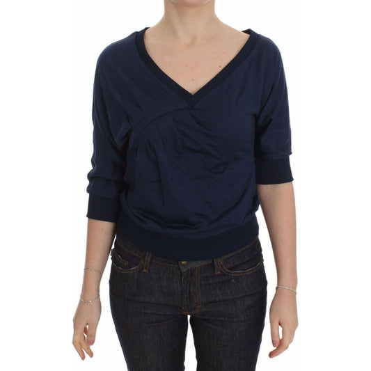 Exte Elegant Deep V-Neck Sweater in Blue blue-cotton-top-pullover-deep-v-neck-women-sweater