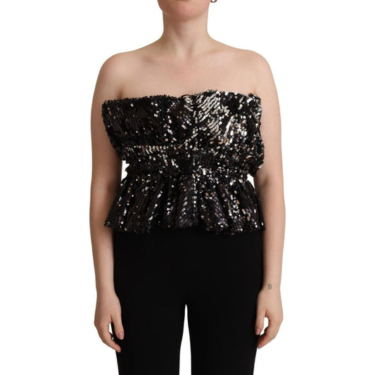 Aniye By Elegant Strapless Sequined Top black-sequined-polyester-strapless-cocktail-blouse-top