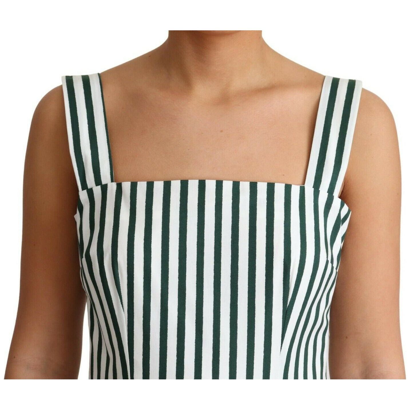 Dolce & Gabbana Chic Sleeveless A-Line Dress in White & Green WOMAN DRESSES green-striped-cotton-a-line-dress