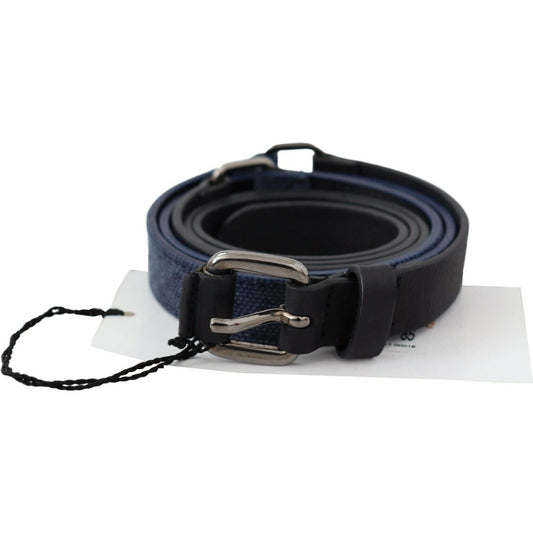 Costume National Black Blue Leather Silver Logo Belt black-blue-leather-silver-logo-belt WOMAN BELTS
