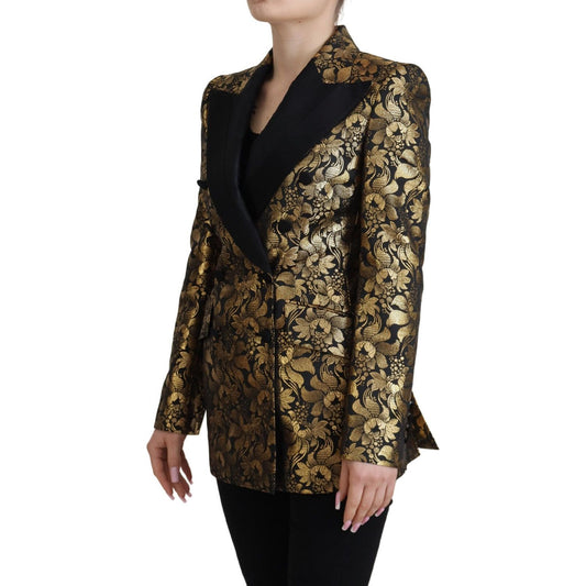 Dolce & Gabbana Elegant Black and Gold Floral Jacket black-gold-jacquard-coat-blazer-jacket