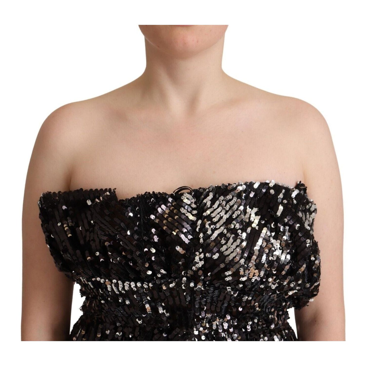 Aniye By Elegant Strapless Sequined Top black-sequined-polyester-strapless-cocktail-blouse-top