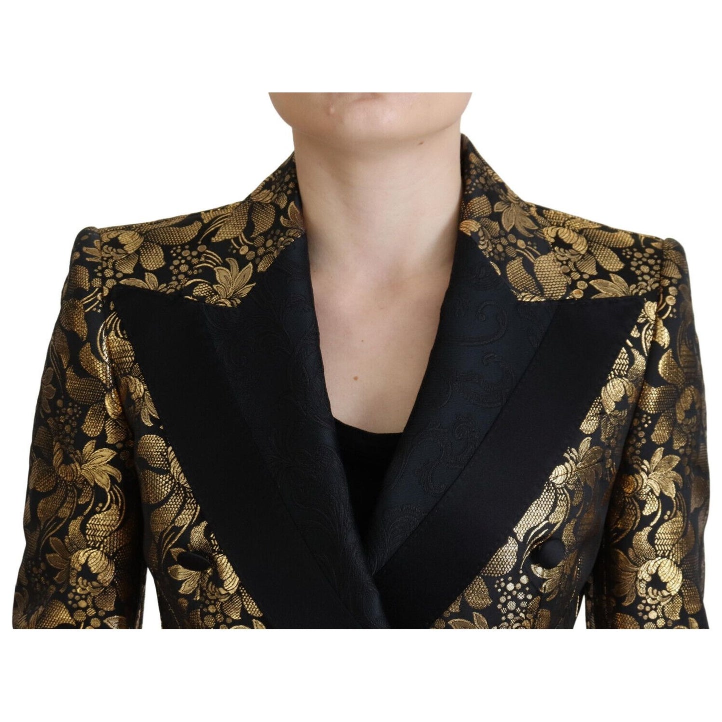 Dolce & Gabbana Elegant Black and Gold Floral Jacket black-gold-jacquard-coat-blazer-jacket