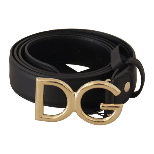 Dolce & Gabbana Black Leather Gold Metal DG Logo Waist Buckle Belt black-leather-gold-metal-dg-logo-waist-buckle-belt