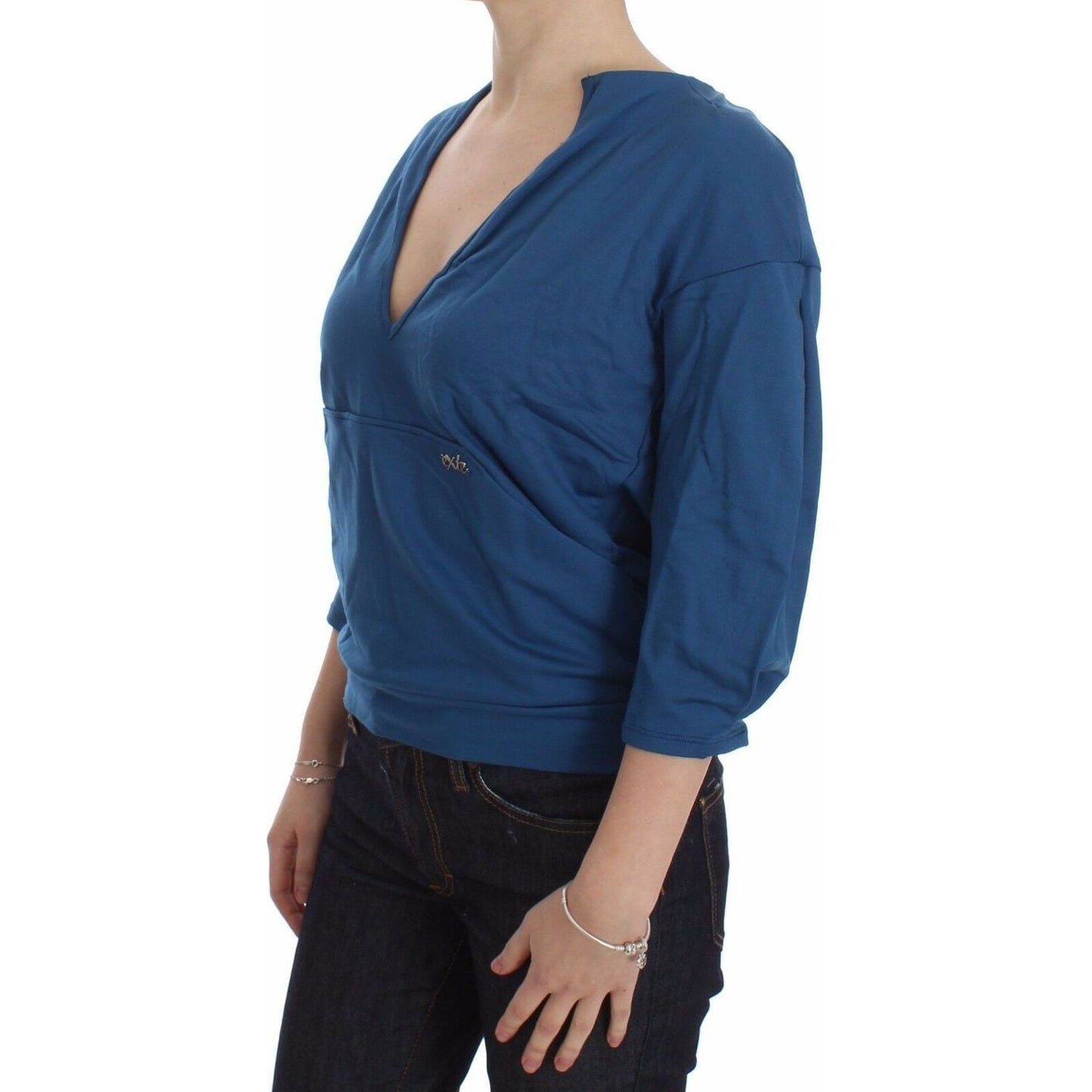 Exte Elegant Deep V-Neck Sweater in Blue blue-cotton-top-pullover-deep-v-neck-women-sweater-1