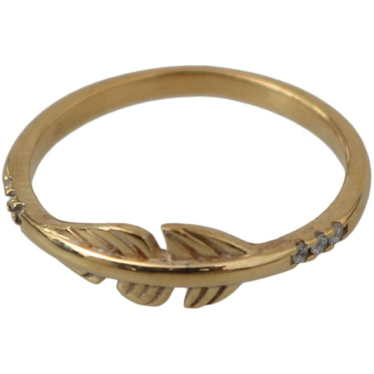 Nialaya Elegant Gold CZ Crystal Women's Ring Ring gold-feather-clear-cz-925-silver-women
