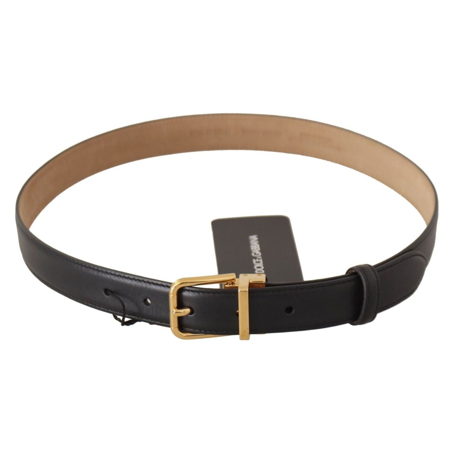 Dolce & Gabbana Elegant Black Leather Belt with Engraved Metal Buckle black-calf-leather-gold-metal-logo-waist-buckle-belt