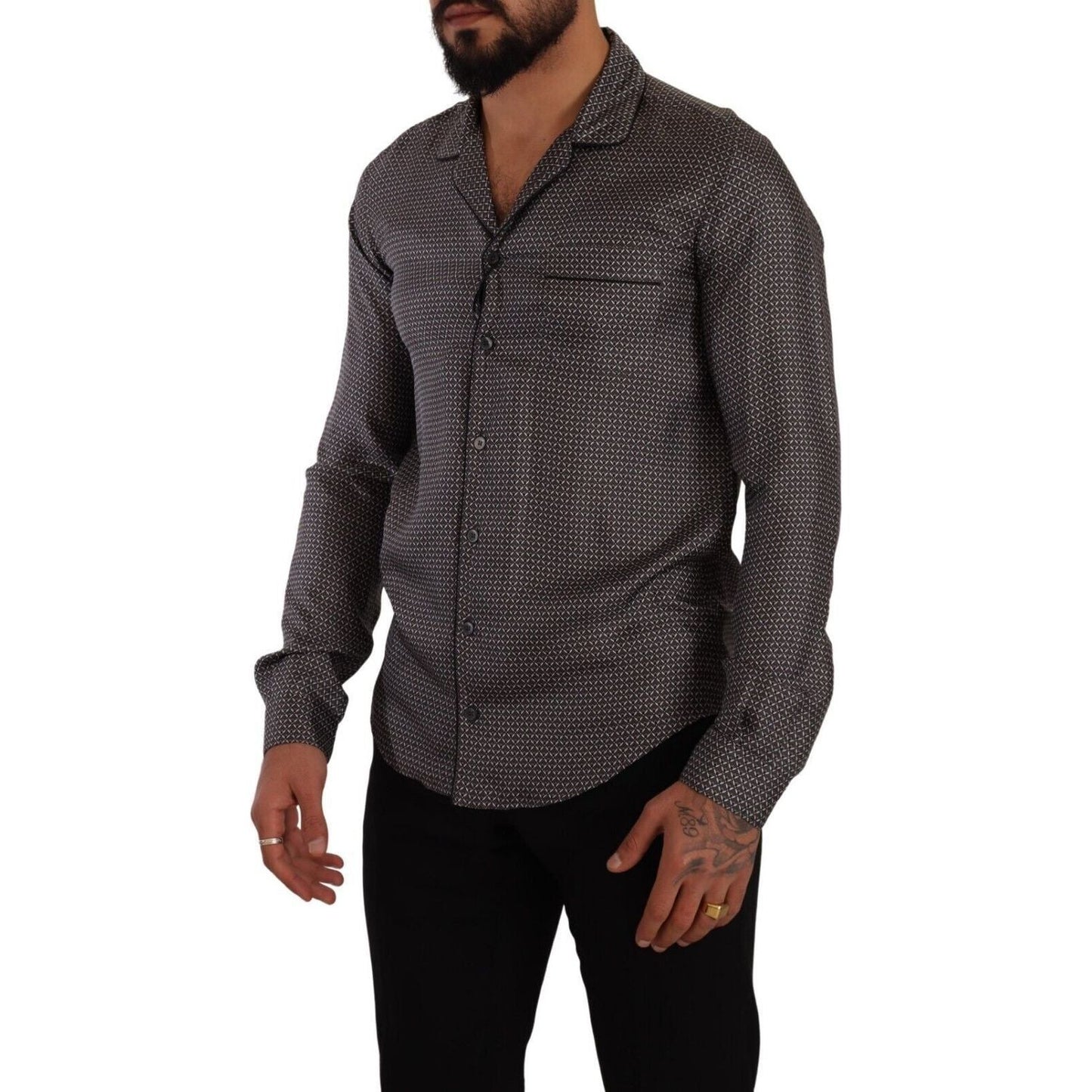 Dolce & Gabbana Elegant Silk Button Down Shirt gray-fantasy-pattern-pajama-top-mens-shirt