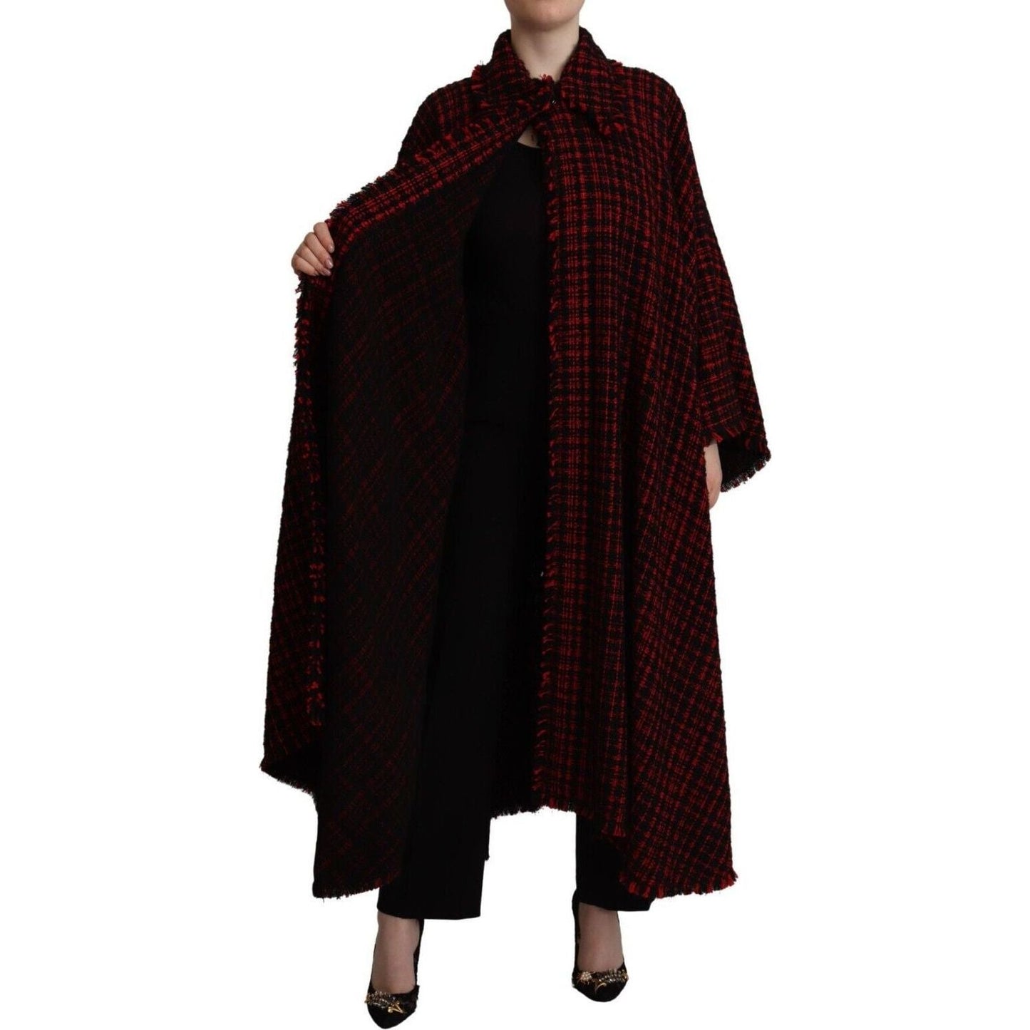 Dolce & Gabbana Elegant Red & Black Long Sleeve Overcoat Jacket black-red-cotton-checkered-over-coat-jacket