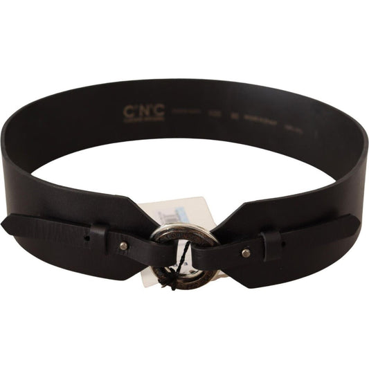 Costume National Black Leather Silver Round Buckle Belt black-leather-silver-round-buckle-belt