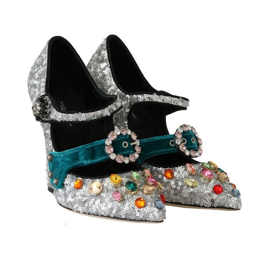 Dolce & Gabbana Elegant Silver-Black Crystal Mary Janes Pumps silver-sequined-crystal-mary-janes-pumps
