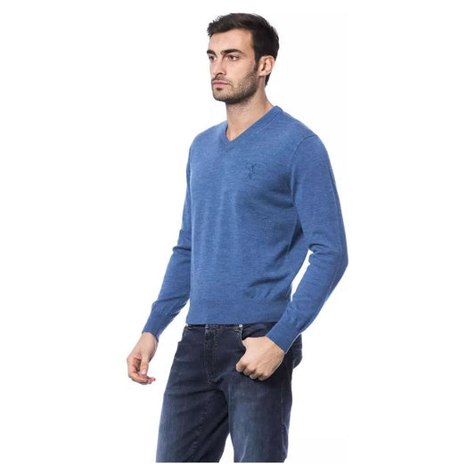 Billionaire Italian Couture Embroidered Merino Wool Crew Neck Sweater blue-merino-wool-sweater-1 stock_product_image_10490_2042409840-17-3513b9a8-1be.jpg