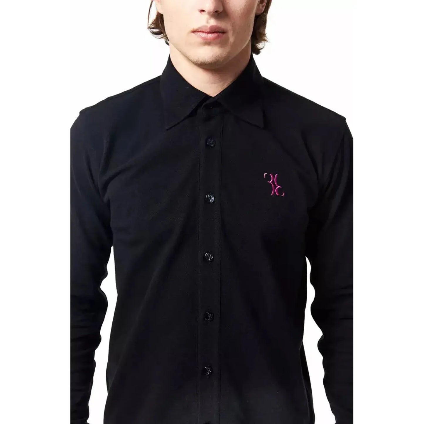 Billionaire Italian Couture Elegant Monogram Embroidered Cotton Shirt black-shirt