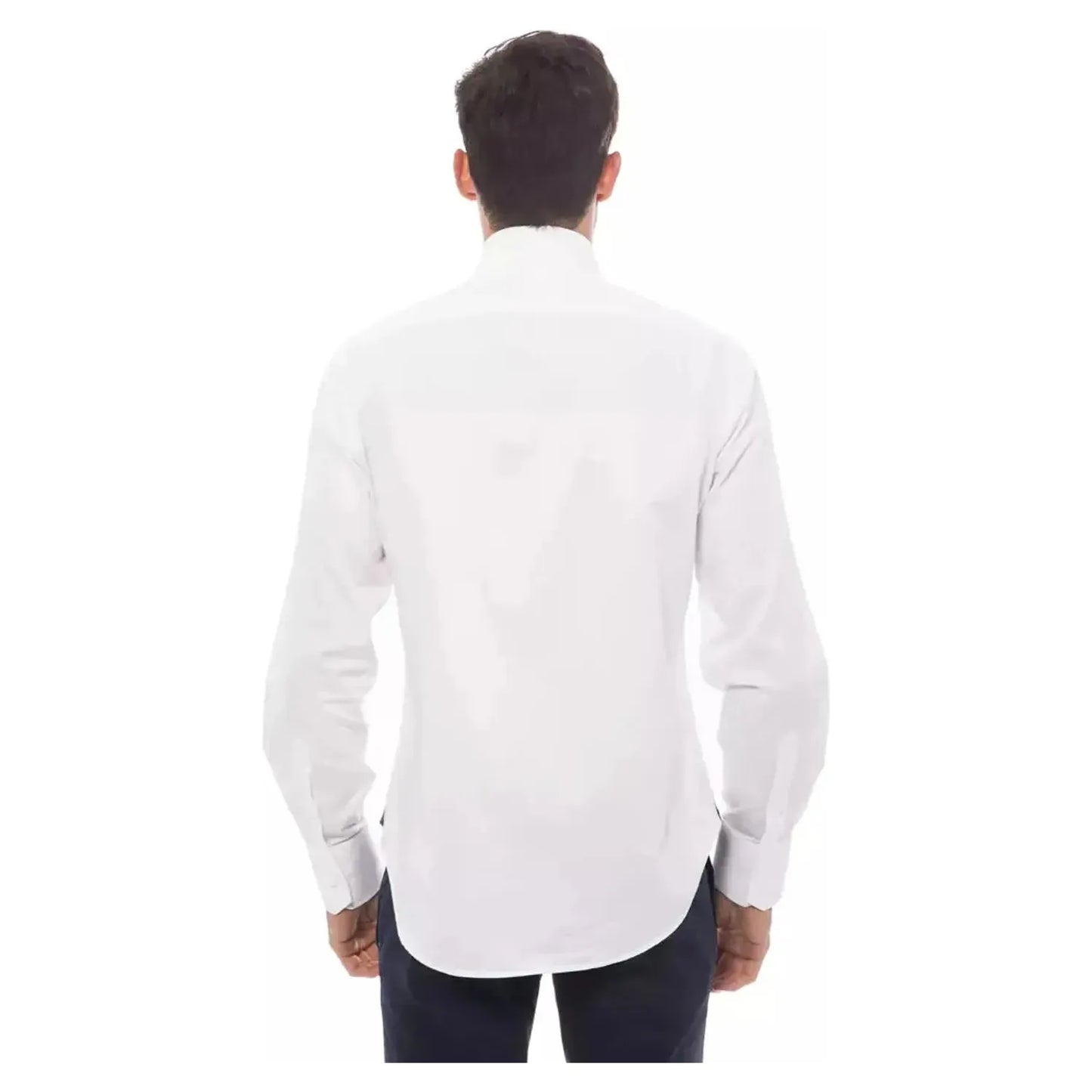 Billionaire Italian Couture Elegant Monogrammed White Cotton Shirt white-cotton-shirt-30