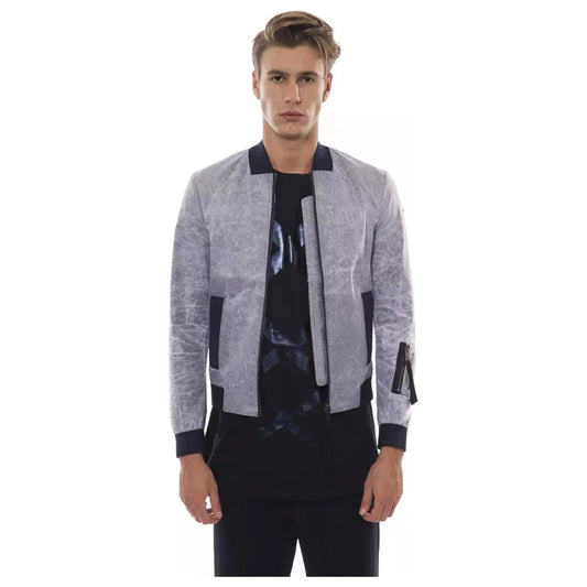 Nicolo Tonetto Sleek Gray Bomber Jacket with Emblem Accent Coats & Jackets ghiaccio-ice-jacket