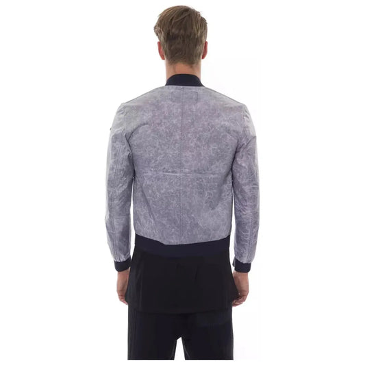 Nicolo Tonetto Sleek Gray Bomber Jacket with Emblem Accent Coats & Jackets ghiaccio-ice-jacket