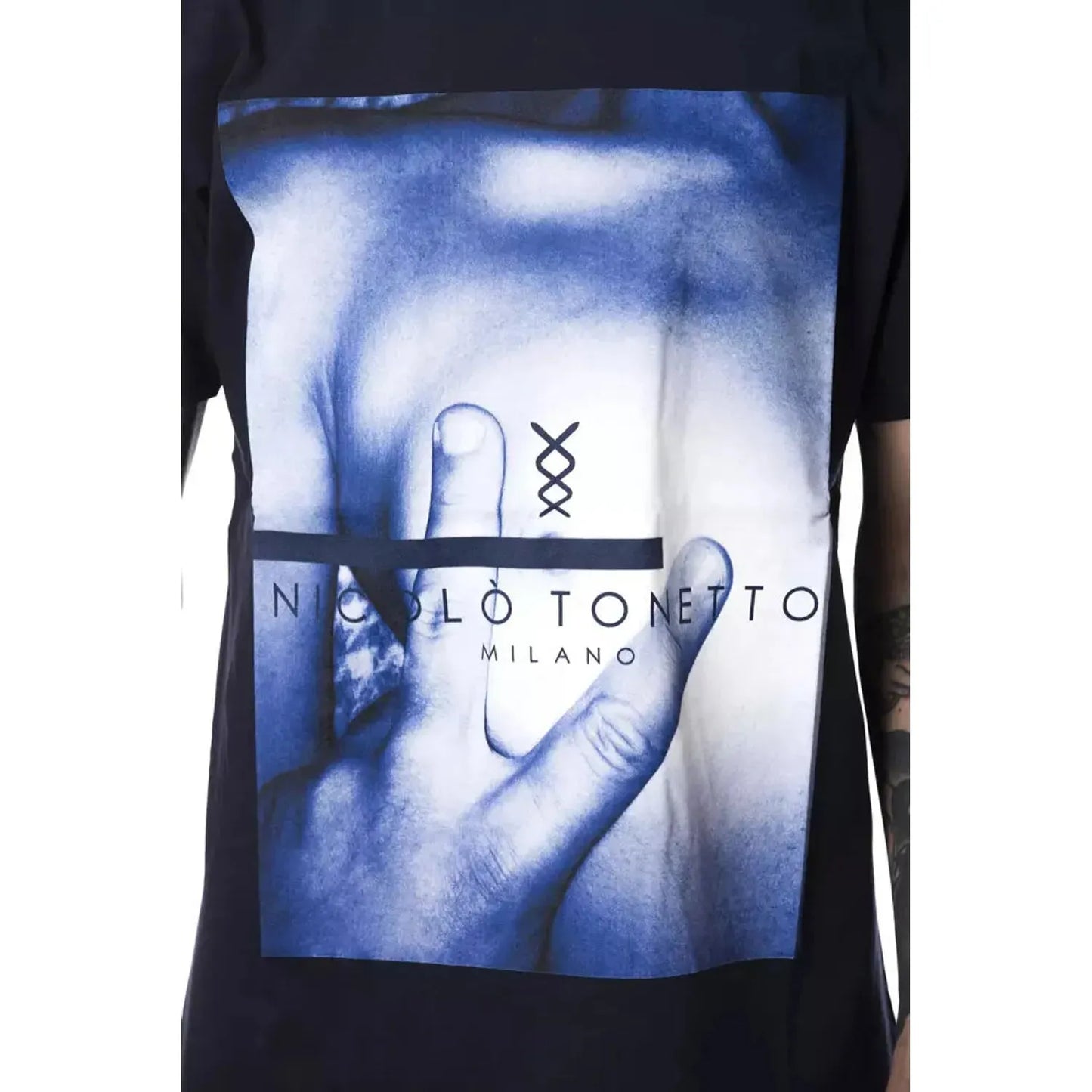 Nicolo Tonetto Elegant Blue Cotton Tee with Chic Print blu-navy-t-shirt-3