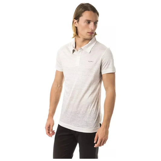 BYBLOS Elegant Beige Linen Polo with Chest Embroidery sabbia-t-shirt-1