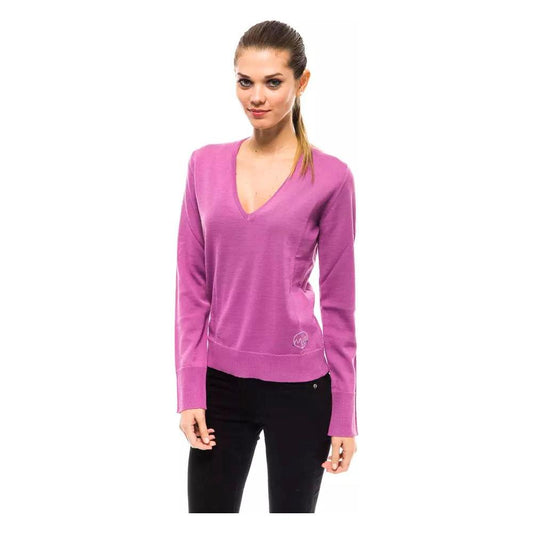 Montana Blu Chic Pink V-Neck Embellished Logo Sweater pink-wool-sweater-5 stock_product_image_14222_1035490732-25-122aafdd-c2f.jpg