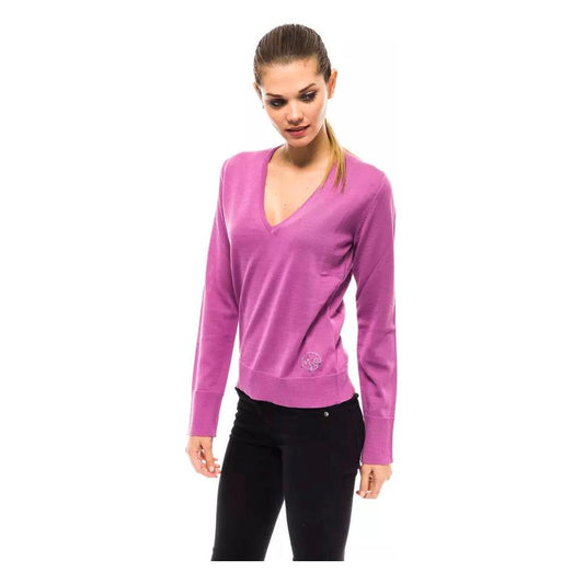 Montana Blu Chic Pink V-Neck Embellished Logo Sweater pink-wool-sweater-5 stock_product_image_14222_399961857-19-26151b7d-954.jpg