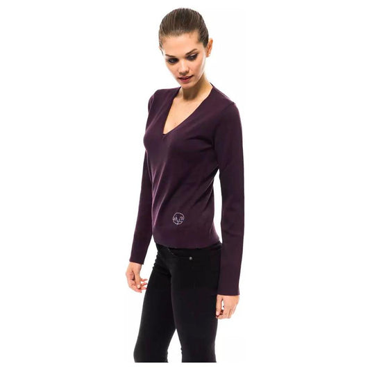 Montana Blu Chic V-Neck Embellished Logo Sweater purple-wool-sweater-2 stock_product_image_14224_75993537-17-e5c6305d-83d.jpg