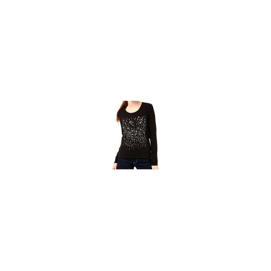 Montana Blu Elegant Embellished Logo Long Sleeve Tee black-cotton-tops-t-shirt-3
