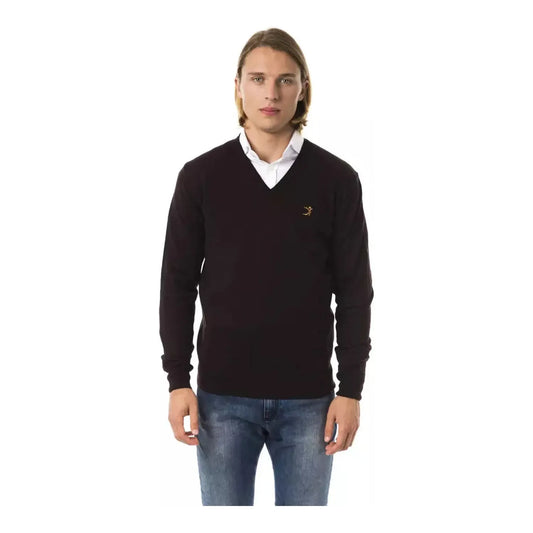 Uominitaliani Embroidered V-Neck Merino Wool Sweater moro-sweater