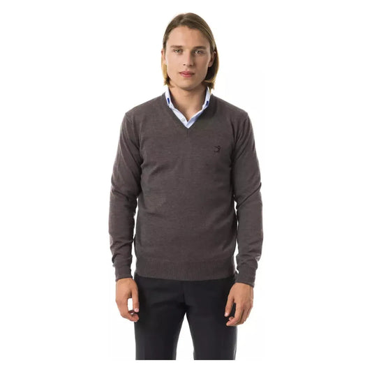 Uominitaliani Exquisite V-Neck Embroidered Merino Sweater noce-sweater
