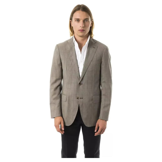 Uominitaliani Elegant Gray Wool Two-Button Blazer q-blazer