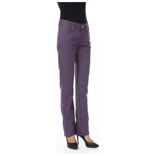 BYBLOS Chic Purple Cotton-Blend Trousers violet-cotton-jeans-pant
