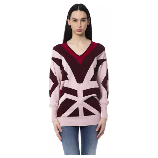 BYBLOS Burgundy Oversized Wool V-Neck Sweater sweater