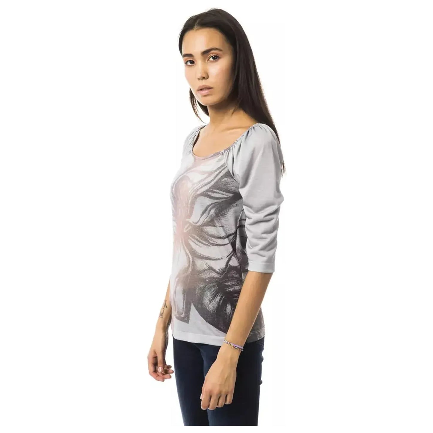 BYBLOS Chic Open Neck Long Sleeve Tee in Gray grigiofumo-tops-t-shirt
